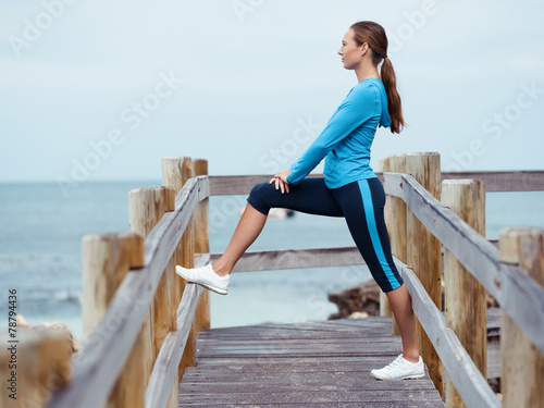 Morning exercise next to the ocean