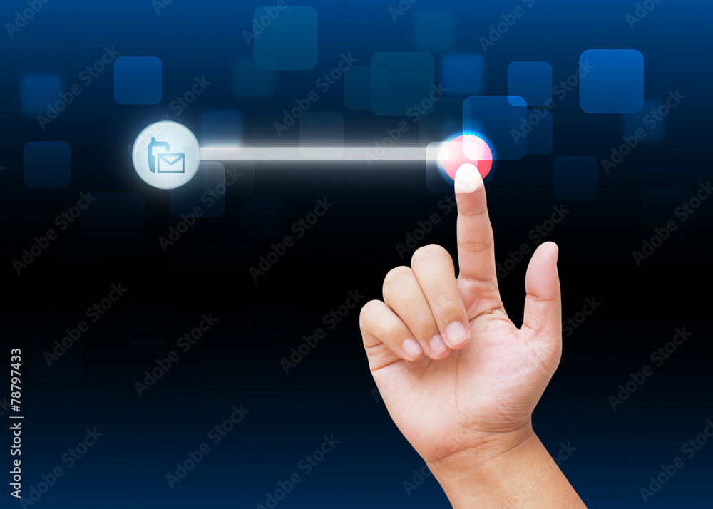 Hand pressing buttons with technology background Hand pressing buttons with technology background