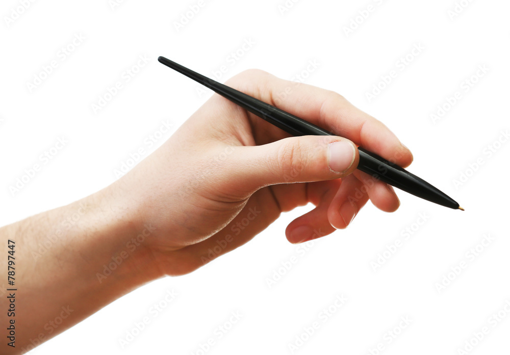 Male hand with pen isolated on white Male hand with pen isolated on white