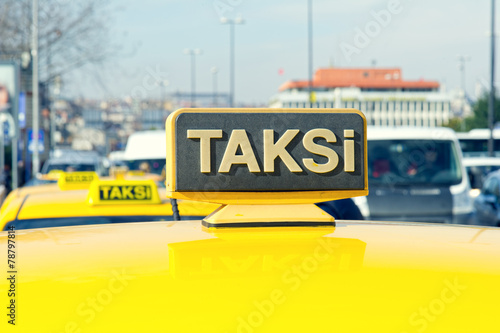 Yellow sign of the Istanbul taxi, TURKEY.