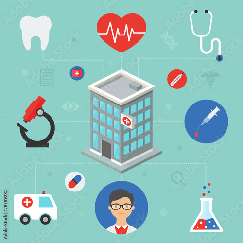Medical diagnosis concept, flat icons, vector illustration