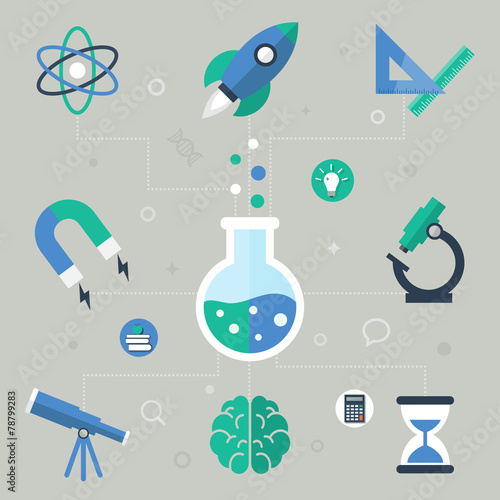 Science concept, flat icons, vector illustration