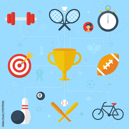 Sport concept, flat icons, vector illustration