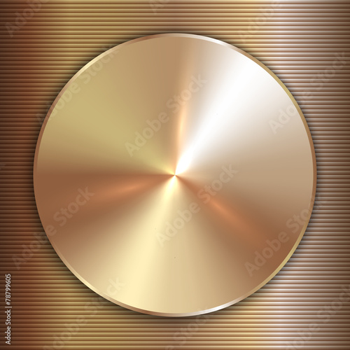 Vector precious metal round golden plate with line backgound