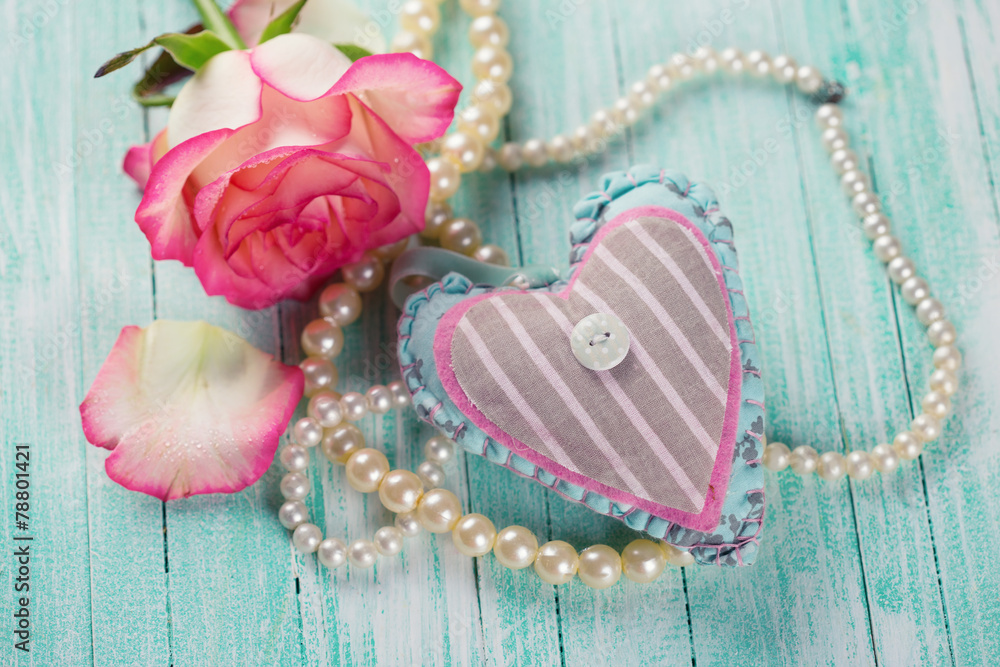 Postcard with heart and elegant flower Postcard with heart and elegant flower