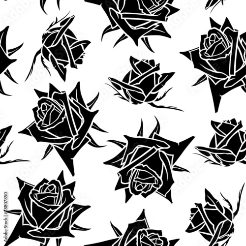 Seamless pattern of silhouettes roses