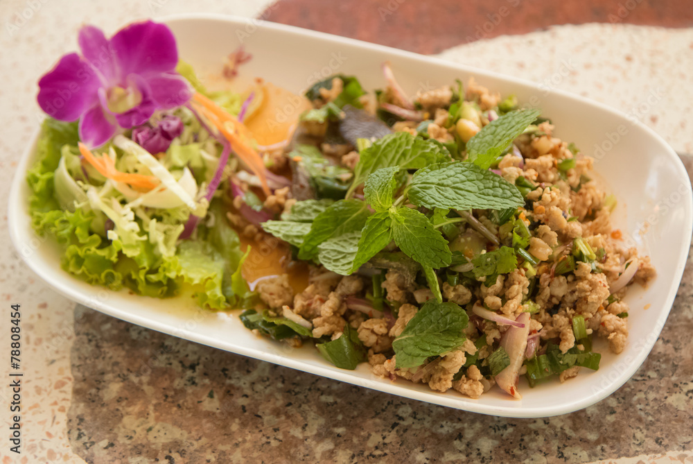 spicy minced pork salad, minced pork mash with spicy, Thai food spicy minced pork salad, minced pork mash with spicy, Thai food