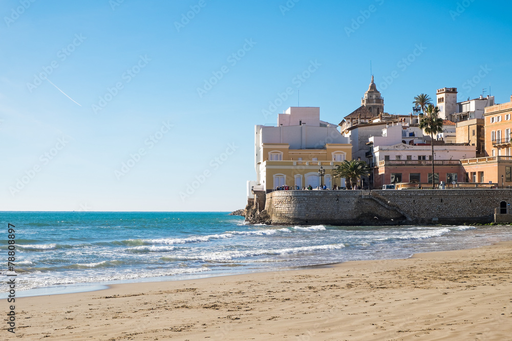 The beach of Sitges in Catalonia, Spain