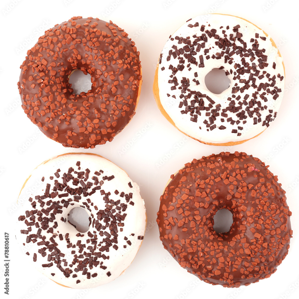 Delicious donuts with icing isolated on white Delicious donuts with icing isolated on white
