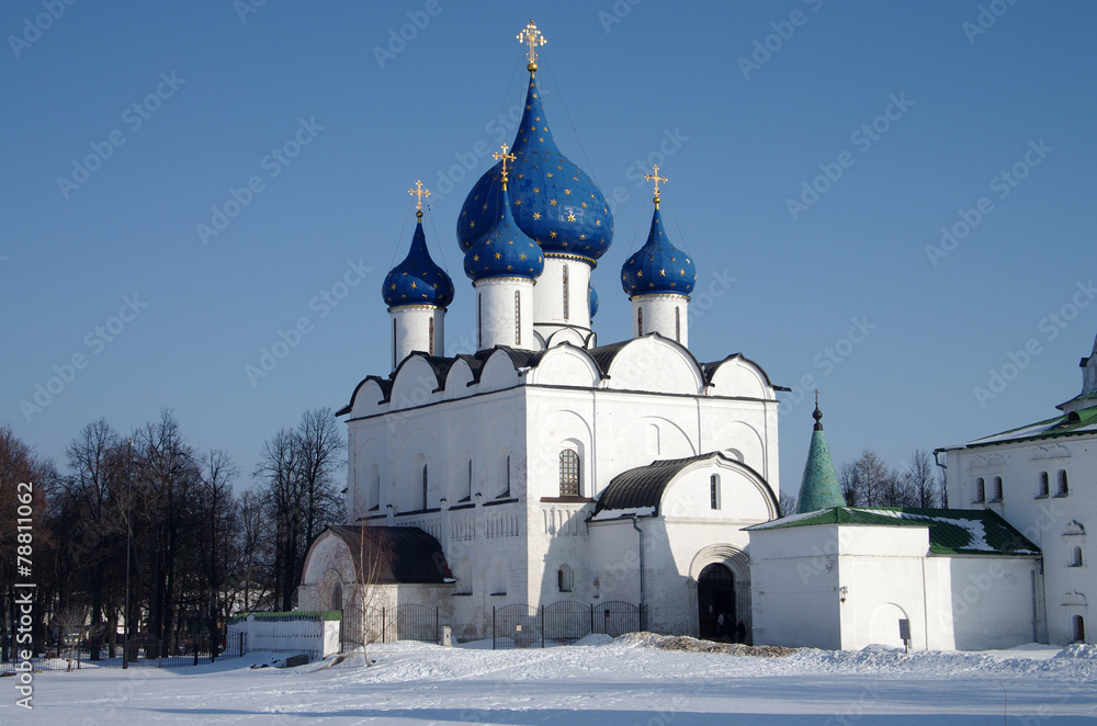 Winter day in Suzdal, Russia. Kremlin and Cathedral of the Nativ Winter day in Suzdal, Russia. Kremlin and Cathedral of the Nativ