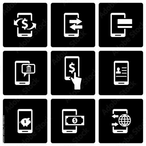 Vector black mobile banking icon set