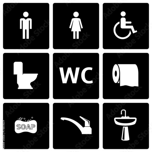 Vector black toilet icon set