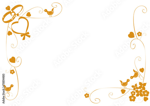 Frame with wedding rings and hearts