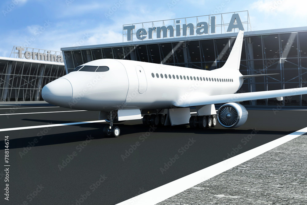 Airplane at the Airport Waits near the Terminal. Airplane at the Airport Waits near the Terminal.