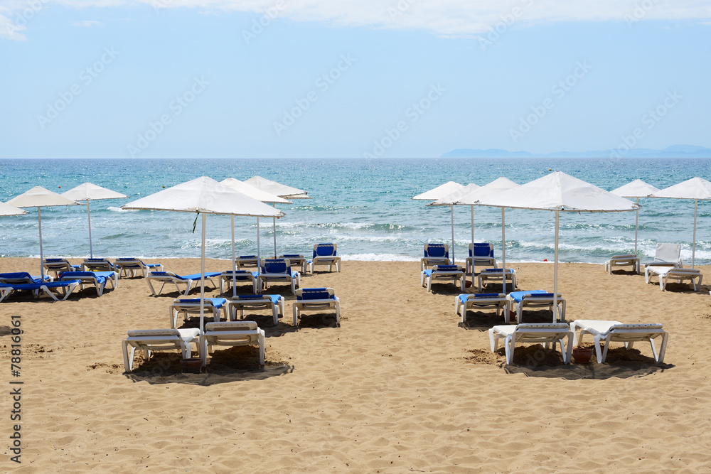 The beach of luxury hotel, Peloponnes, Greece The beach of luxury hotel, Peloponnes, Greece