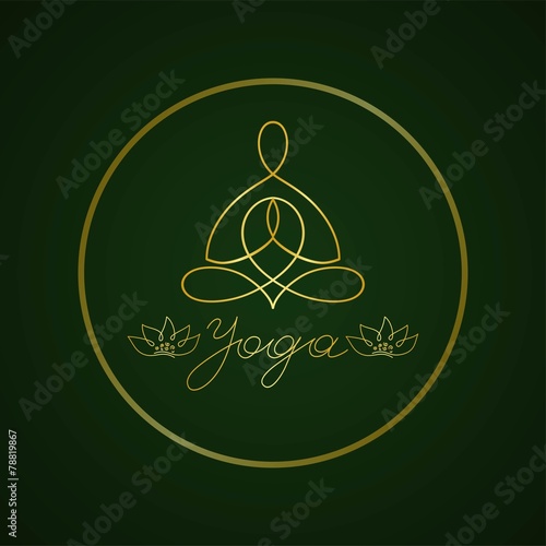 yoga lotus pose linear gold on a dark background