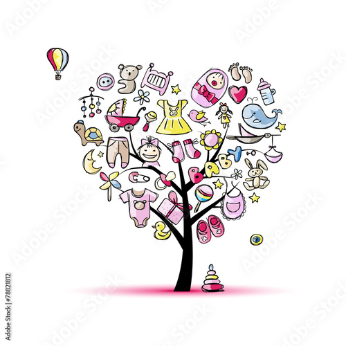 Heart shape tree with toys for baby girl