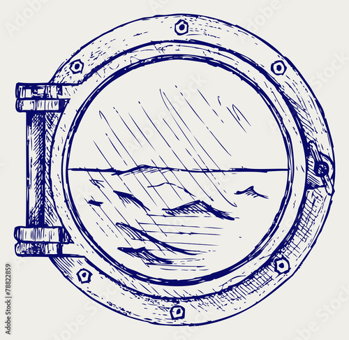 Metallic porthole. Doodle style