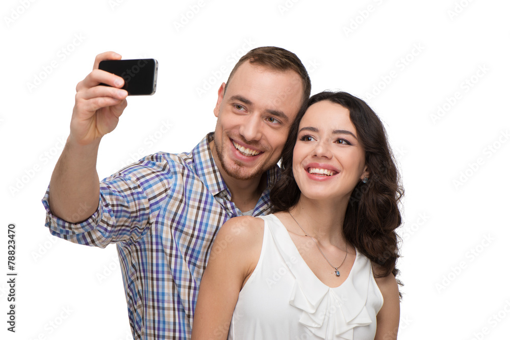Lovers makeing selfie and smiling Lovers makeing selfie and smiling