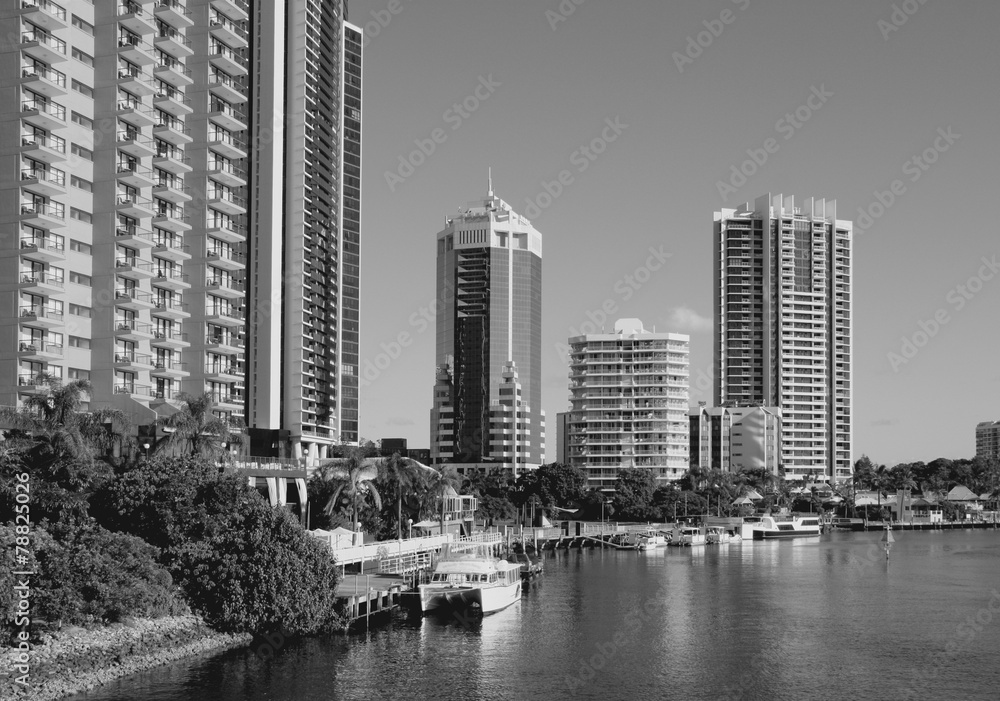 Fototapeta premium Surfers Paradise, Australia. Black and white.