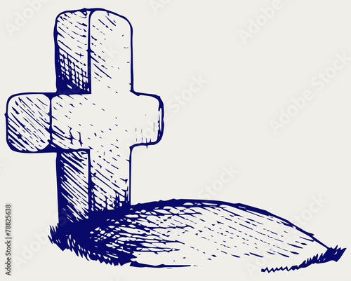 Grave with a cross. Doodle style