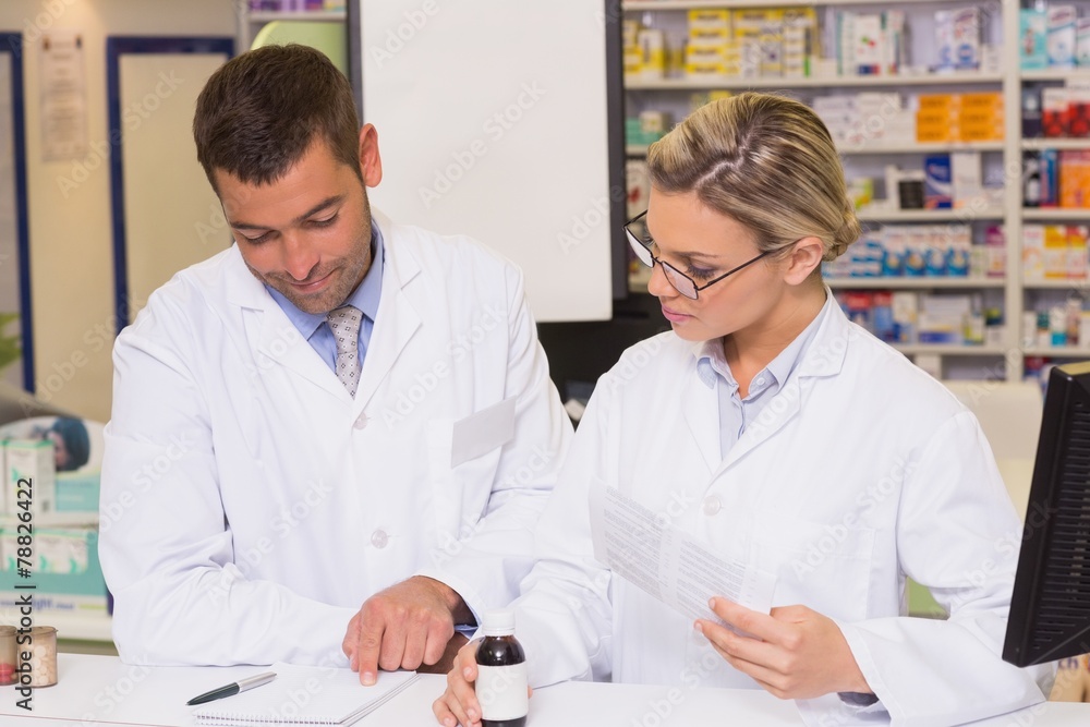 Pharmacists showing a prescription Pharmacists showing a prescription