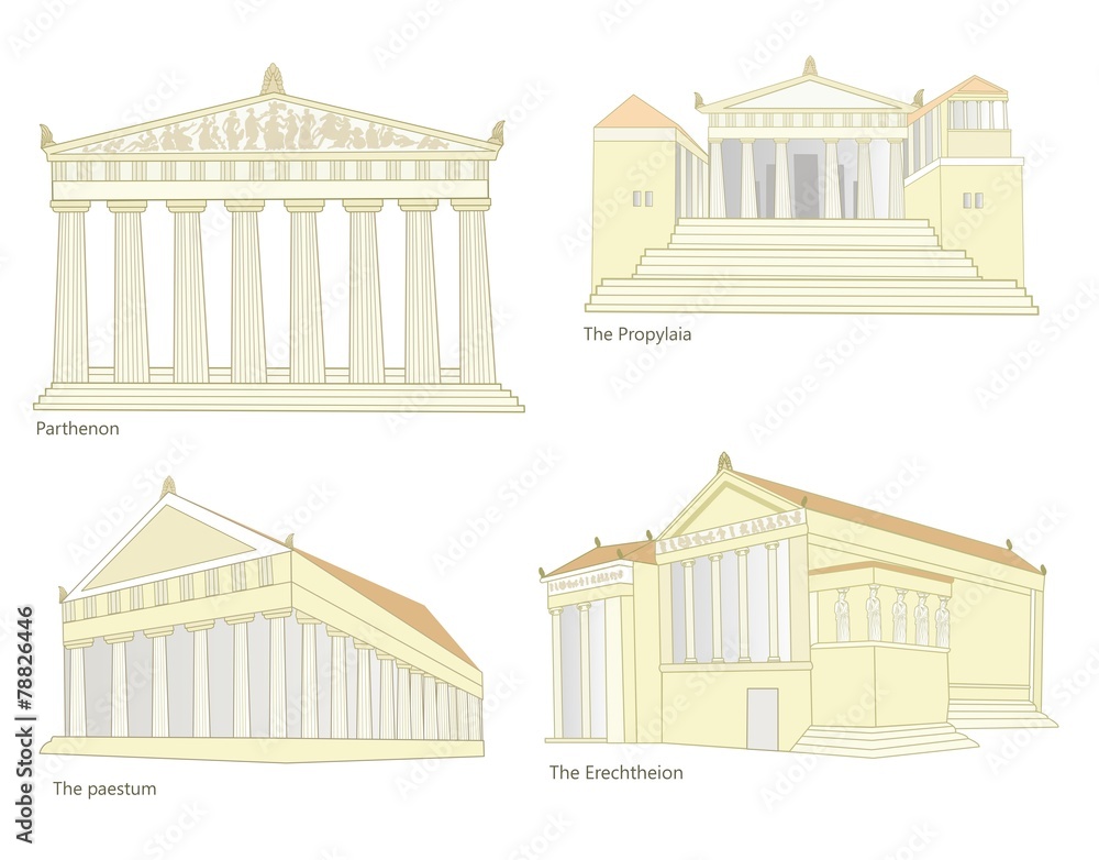 Ancient greek temples set of 4