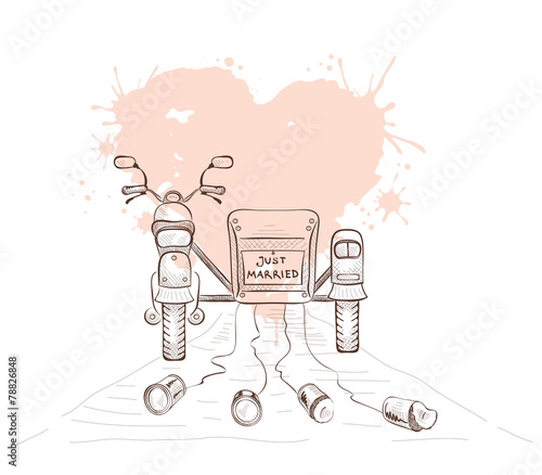 Graphics vector illustration -- wedding moto with sidecar
