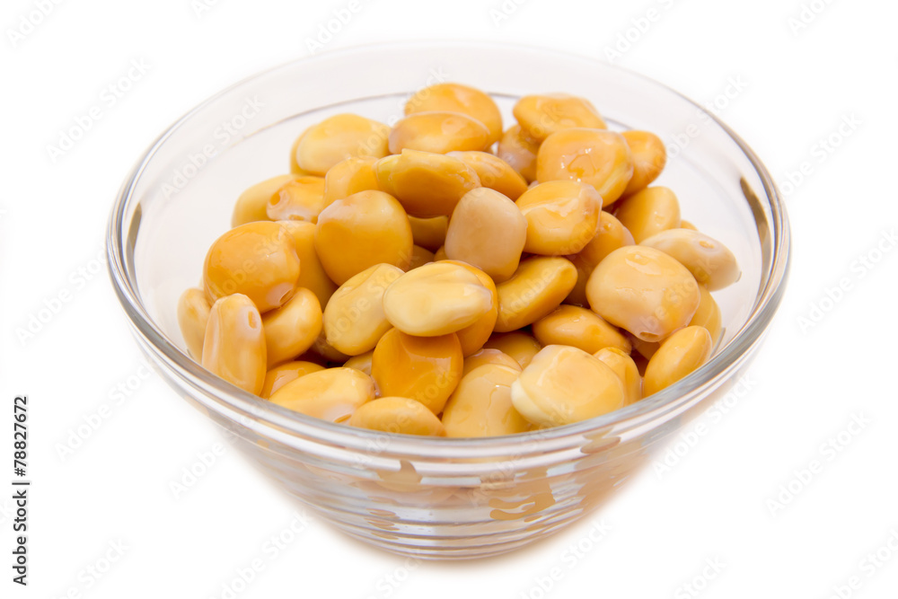 Lupines on glass bowl on white background Lupines on glass bowl on white background
