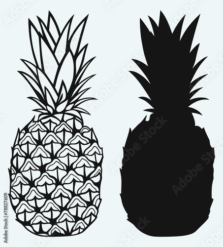 Ripe tasty pineapple isolated on blue background