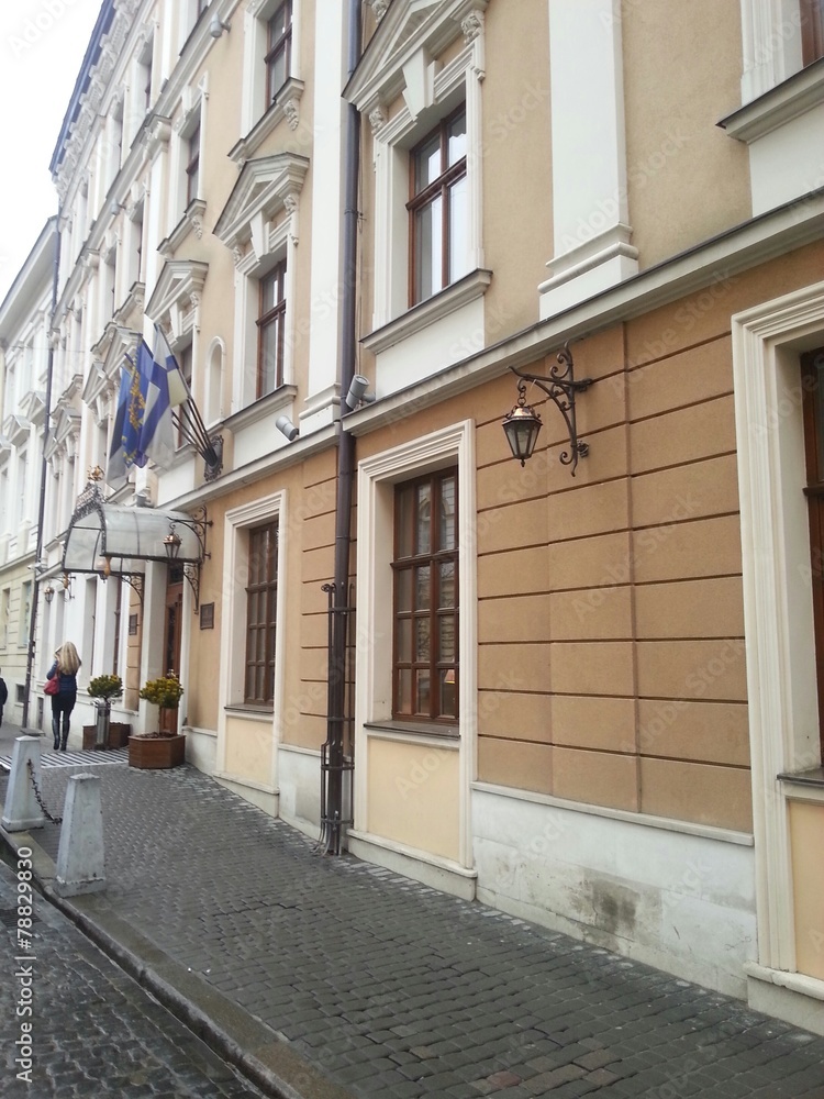 beautiful facade of the house in Lviv