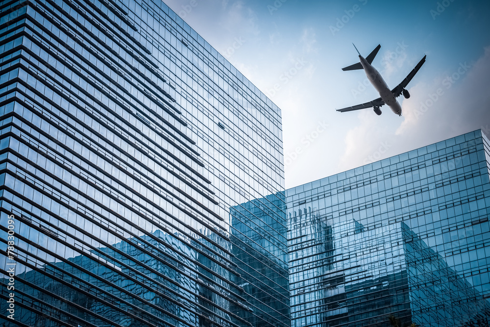 Fototapeta premium futuristic building with airplane
