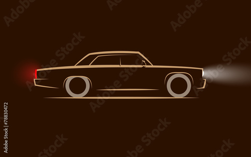 silhouette of the classic sedan with headlights