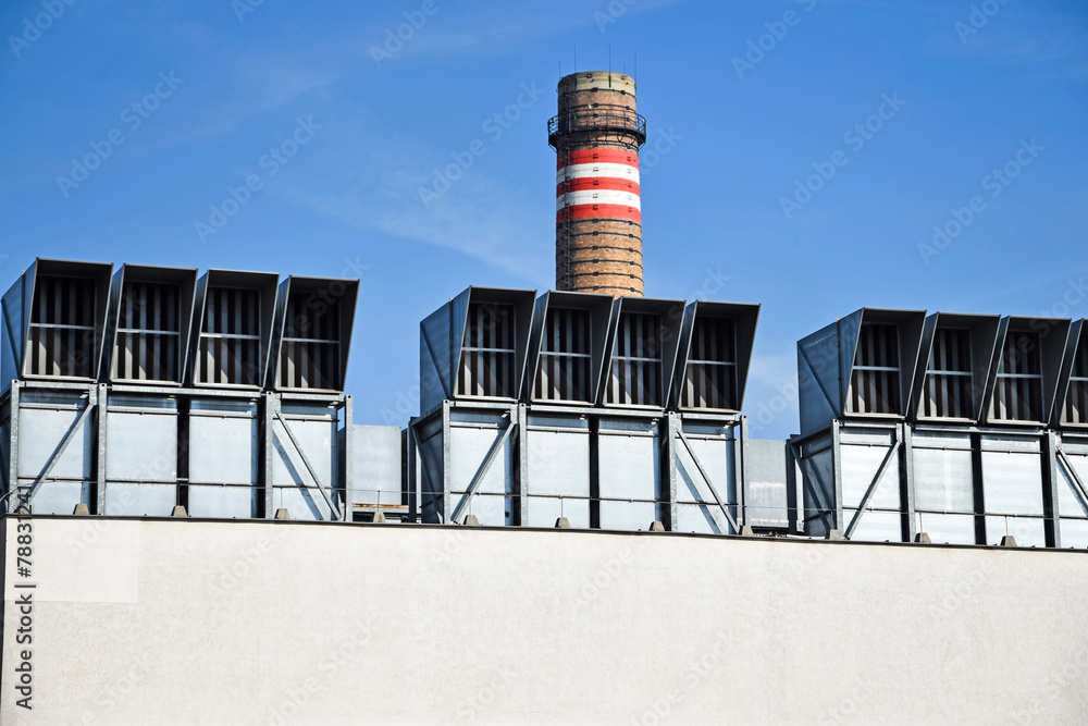 Obraz premium Air filters and smoke stack of the power station