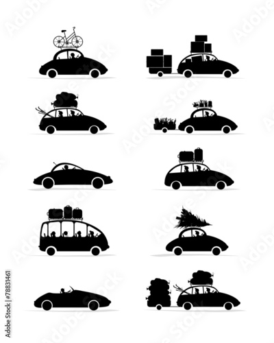 Set of different red cars with luggage for your design