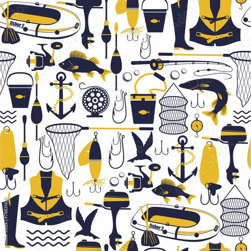 Fishing background. Seamless pattern.