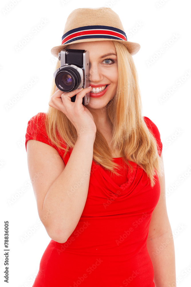Teenage girl holding a film camera Teenage girl holding a film camera