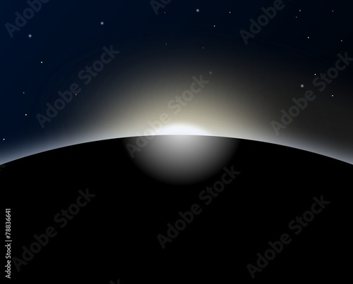 Planet with sunrise in space - Illustration