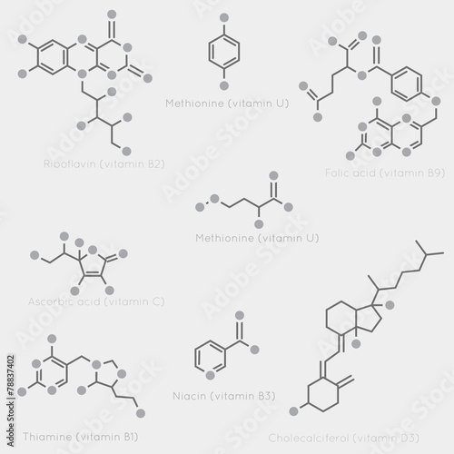 Skeletal formulas of vitamins