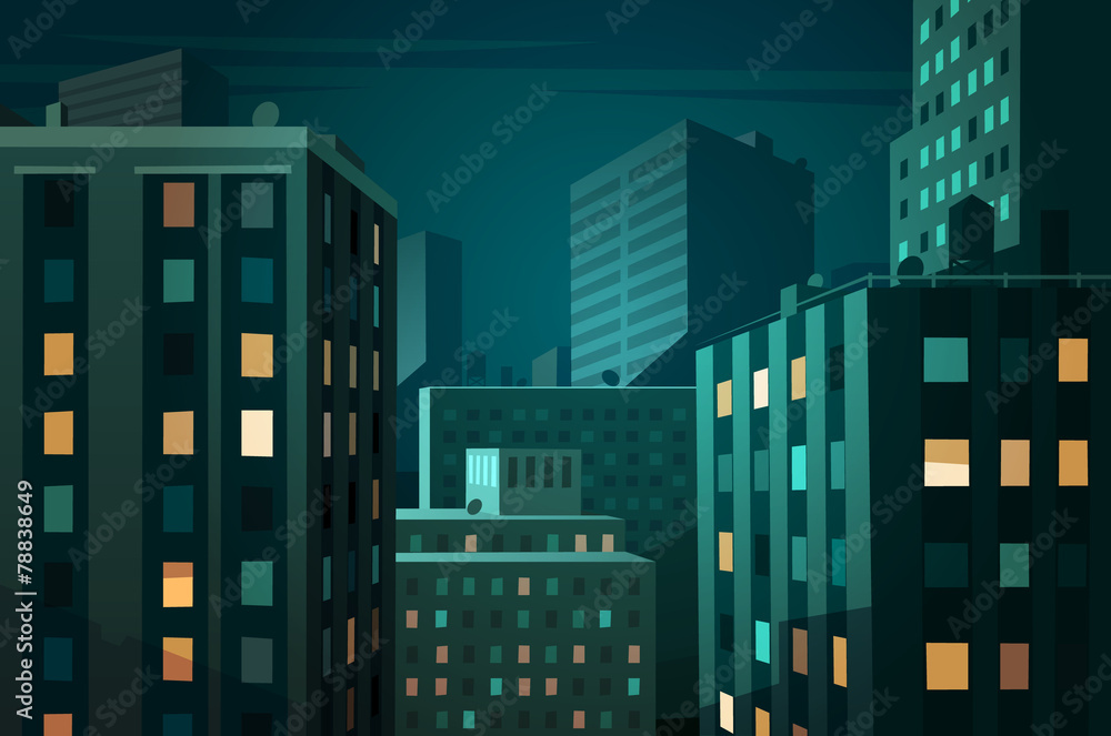 Plakat Night cityscape. Vector illustration.
