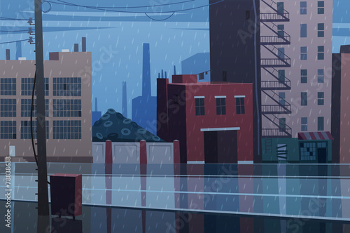 Rainy cityscape. Vector illustration.