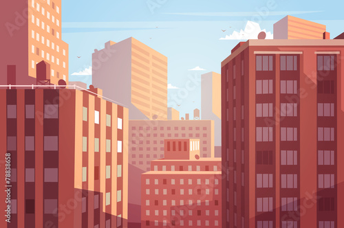 Sunset cityscape. Vector illustration.