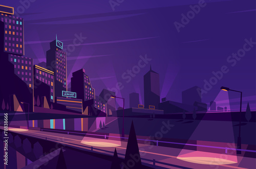 Night cityscape. Vector illustration.