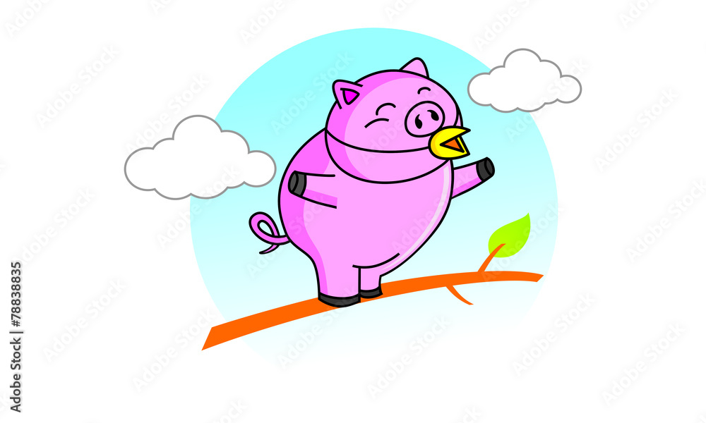 Pink Pig Tail Tweet Illustration Logo Icon Pink Pig Tail Tweet Illustration Logo Icon