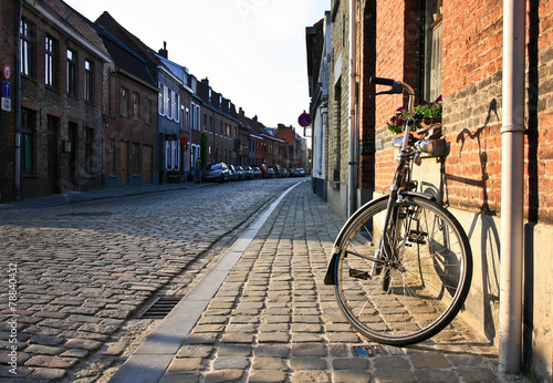 Bike on the old streets of Belgian town