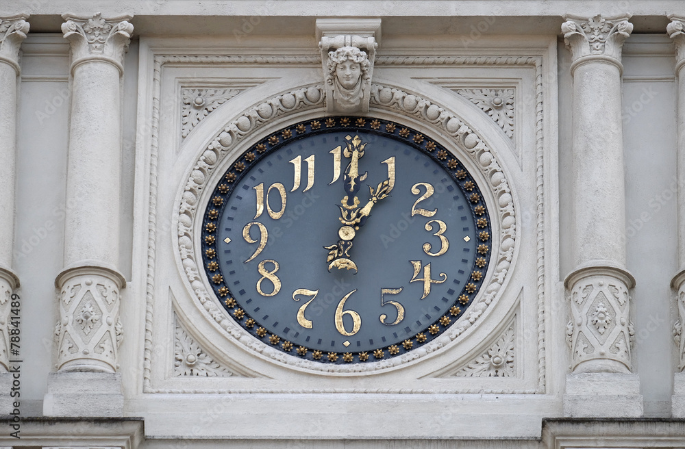 Clock at facade, detail City Hall, Graz, Styria, Austria