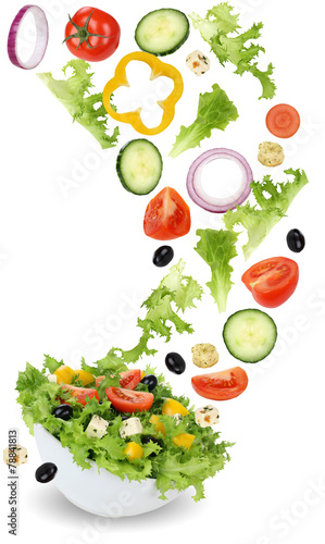 Gesund vegetarisch Essen Salat mit Tomate, Gurke, Zwiebel und Pa