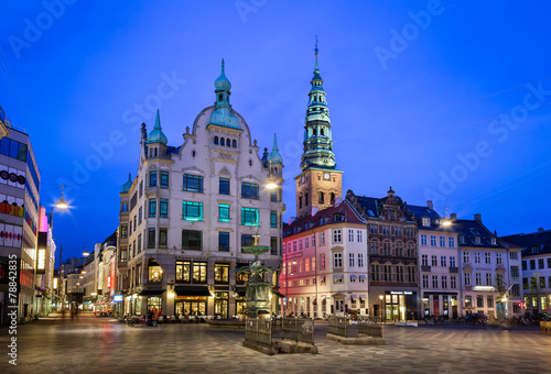 Amagertorv Square and Stork Fountain in the Old Town of Copenhag photo