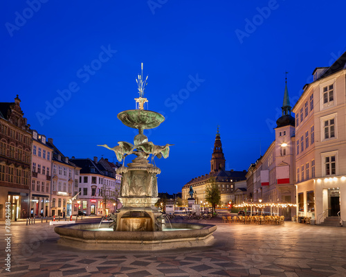 Amagertorv Square and Stork Fountain in the Old Town of Copenhag photo