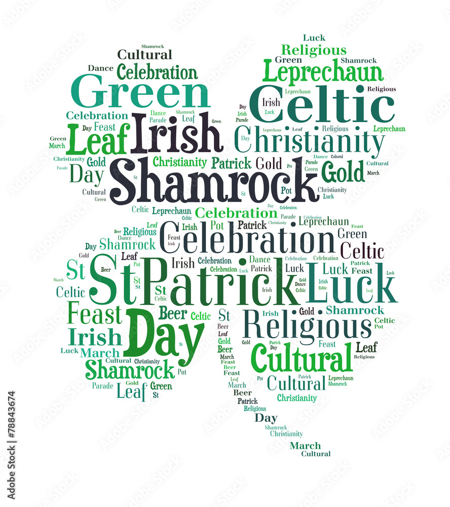 Fototapeta premium Four leaf shamrock word cloud on white background